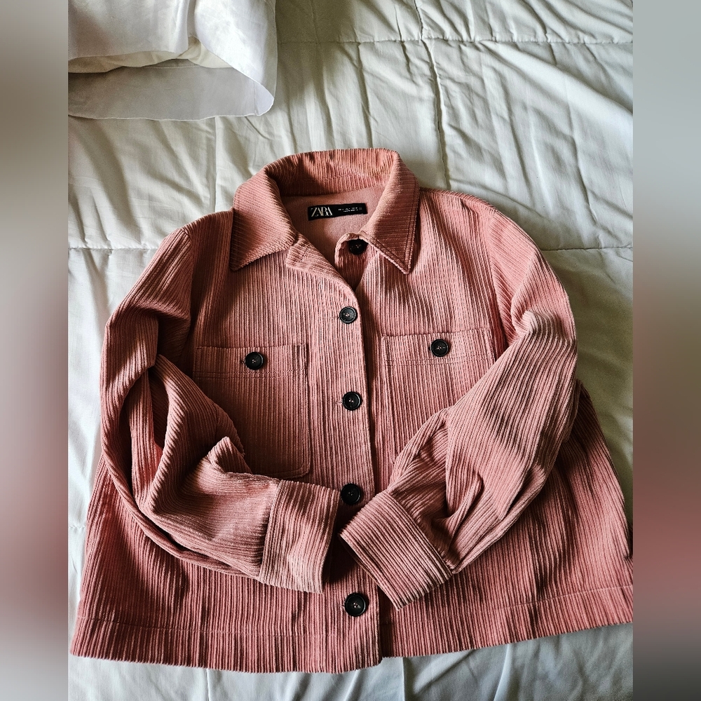 Zara Pink Corduroy Cropped Jacket - Size L - EUC - Picture 5 of 9